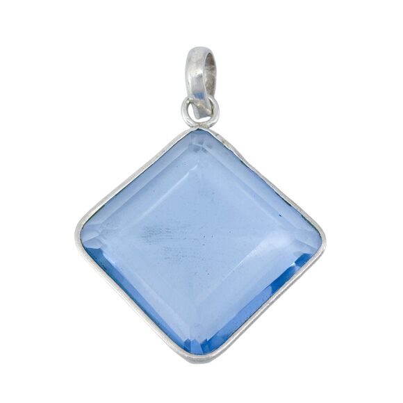 Vintage Sterling Silver 925 5.2cm Square Gem Cut Blue Spinel Pendant - Picture 3 of 7